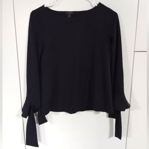 Ann Taylor XXSP Dark Navy Blouse Shirt with Arm Tie Accents